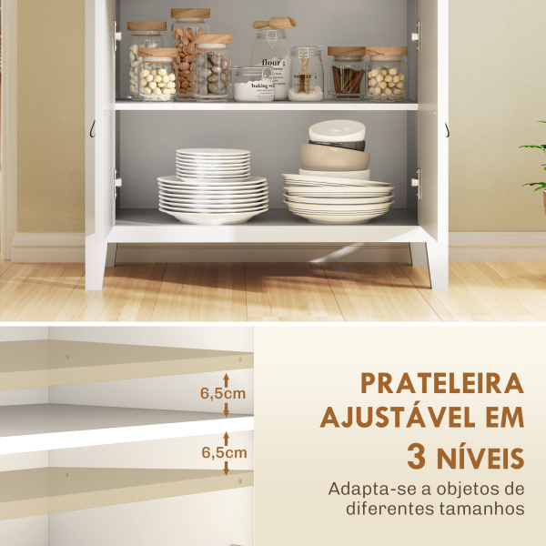 HOMCOM Aparador Sala de Estar Moderno com Gaveta Prateleira Ajustável e Puxadores em PU 80x40x90 cm Branco e Madeira - Image 5