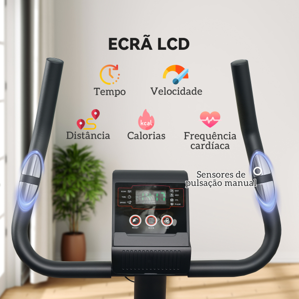 SPORTNOW Bicicleta Estática com 8 Níveis de Resistência Magnética Sensor de Frequência Assento Ajustável Ecrã LCD 88x50,5x131,5 cm Preto - Image 6