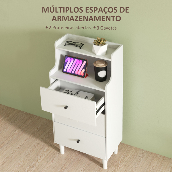 HOMCOM Cómoda com 3 Gavetas Cómoda de Quarto Estreita com Prateleiras Abertas Anti-Tombo Gaveteiro Alto 47x29x95 cm Branco Acinzentado - Image 5