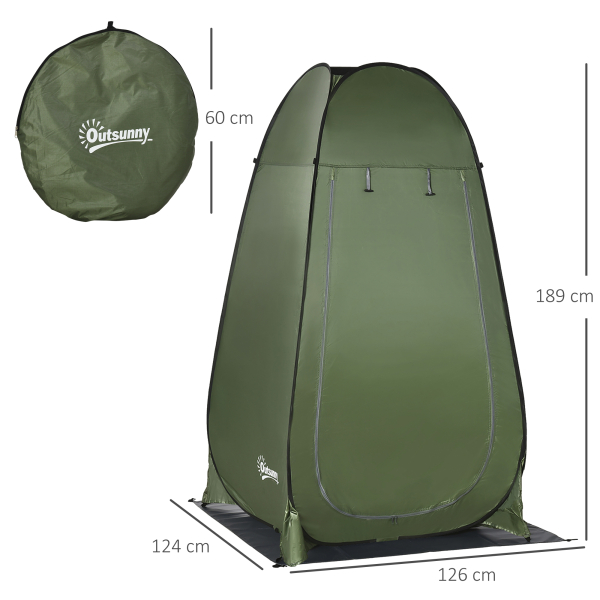 Outsunny Tenda de Duche Tenda de Privacidade Portátil com 1 Gancho Bolso Bolsa de Transporte e UV20+ 126x124x189 cm Verde - Image 3