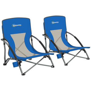 Outsunny Conjunto de 2 Cadeiras de Praia Dobráveis Cadeiras de Campismo Portáteis com Bolsa de Transporte 58x55x62 cm Azul