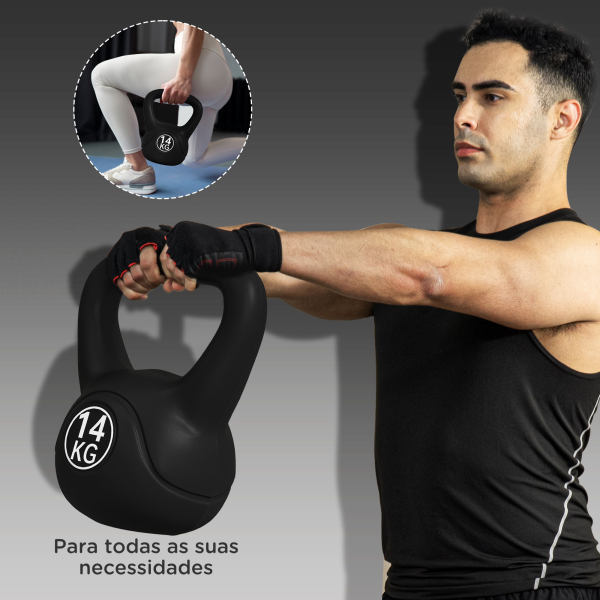 HOMCOM Peso Russo de 14 kg Kettlebell Fitness Preenchido de Areia com Punho Largo Antiderrapante 26x18x32 cm Preto - Image 7