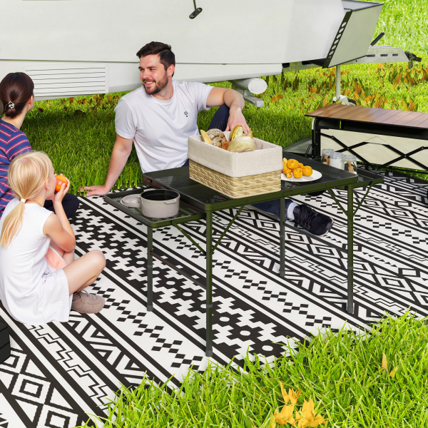 Outsunny Mesa Dobrável Campismo de Alumínio 137x62x67 cm com Laterais Abatíveis Altura Ajustável Bancada Metálica de Grade Preto - Image 2