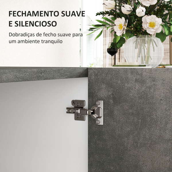 HOMCOM Aparador de 2 Portas de Fechamento Suave Aparador de Sala de Estar com Prateleira Móvel Auxiliar para Cozinha Quarto Entrada 80x37x80 cm Cinza Cimento e Branco Brilho - Image 6