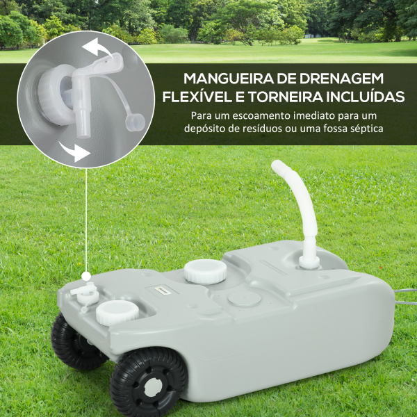 Outsunny Depósito de Água 40 L com Rodas Portátil com Pega Metálica e Torneira para Caravanas Autocaravanas Campismo ao Ar Livre 37x23x80 cm Cinzento - Image 6