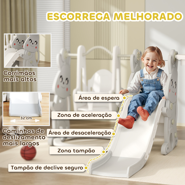 AIYAPLAY Escorrega Infantil 4 em 1 Baloiço e Escorrega Escalador Tabela de Basquetebol Temática de Coelho 147,5x160x107 cm Cinza - Image 5