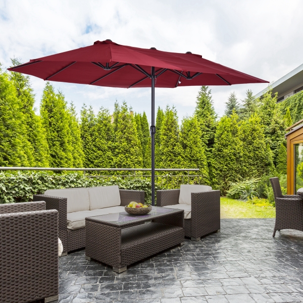Outsunny Chapéu de Sol Duplo 4,55x2,68x2,38 m  Chapéu de Sol de Jardim com Manivela Manual Resistente à Água e com Proteção Solar UV para Terraço Pátio Vinho - Image 2