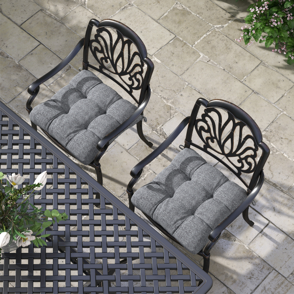 Outsunny Conjunto de 4 Almofadas para Cadeiras de Sala 48x48x7 cm Impermeáveis e Anti-UV com 2 Fitas de Fixação Cinzento - Image 8