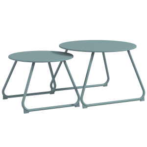 Outsunny Conjunto de 2 Mesas de Jardim Empilháveis Mesas Auxiliares de Jardim Redondas com Estrutura de Metal e Revestimento Epóxi Azul