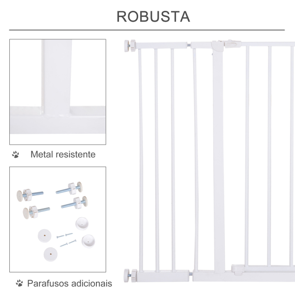PawHut Barreira de Segurança para Animais de Estimação Extensível para Escadas e Portas Barreira de Segurança para Cães 76-107x76 cm Branco - Image 5