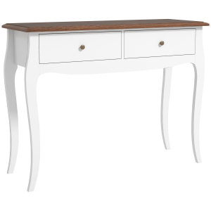 HOMCOM Mesa Consola Consola de Entrada com 2 Gavetas Estilo Francês 100x35x76,5 cm Branco e Marrom Escuro