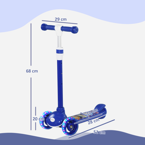 AIYAPLAY Trotinete para Crianças Trotinete com 3 Rodas LED Altura Ajustável Carga 25 kg 52x29x63-76 cm Azul - Image 3