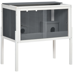 PawHut Gaiola para Hamster de Madeira com 2 Portas de Acrílico Prateleira Amovível 2 Casas 82x45x81cm Cinza e Branco
