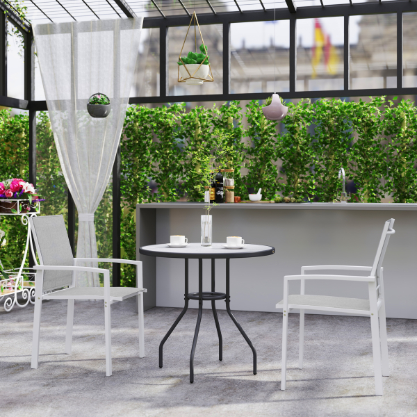 Outsunny Conjunto de 2 Cadeiras de Jardim Empilháveis com Tecido Transpirável e Estrutura em Aço 56x58x89 cm Branco e Cinzento - Image 9