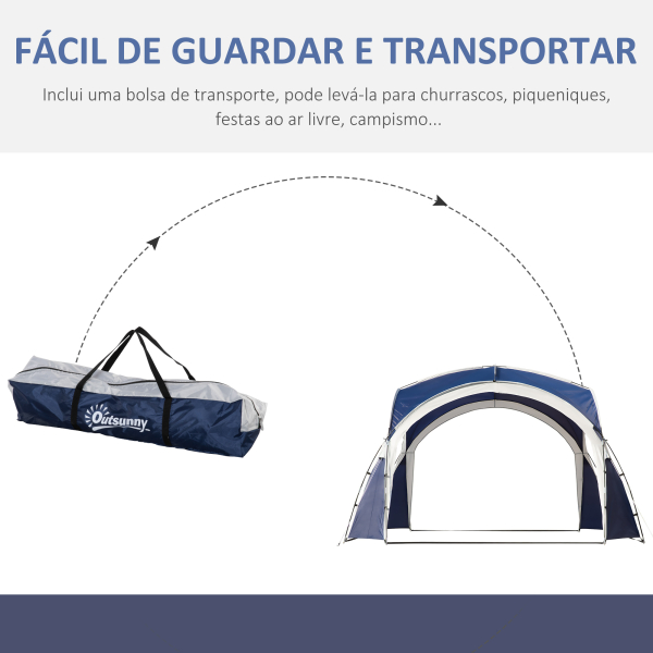 Outsunny Abrigo de Campismo 3,5x3,5 m Toldo de Campismo Dobrável com Gancho Proteção UV e Bolsa de Transporte Azul e Cinza Claro - Image 6