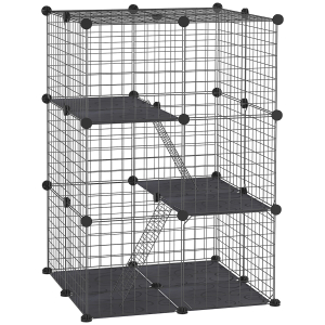 PawHut Recinto para Animais de Estimação de 3 Níveis com Rampas e Desenho Personalizável 70x70x105 cm Preto