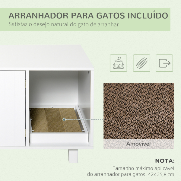 PawHut Móvel Caixa de Areia para Gatos com Porta com Arranhador Caixa de Areia para Gatos de Interior 91x52x50,5 cm Branco - Image 6