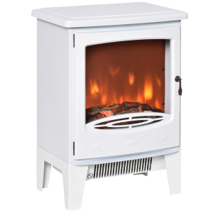 HOMCOM Lareira Elétrica Portátil Potência 900/1800W com Efeito de Chama Realista Termostato Ajustável e Proteção contra Superaquecimento até 20m² 39x26x54,8cm Branco