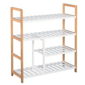 HOMCOM Sapateira multiuso com 4 níveis Máximo 11 pares com compartimento para botas altas Prateleira para sapatos Madeira maciça de pinho 68x26x78 cm Branco