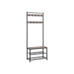 Cabideiro VASAGLE, cabideiro com banco para sapatos, cabideiro com sapateira, design 3 em 1, estrutura de aço, para corredor, entrada, 32 x 70 x 175 cm, industrial, cinza e preto HSR41MB