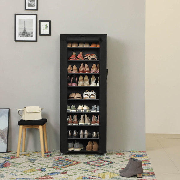 SONGMICS Cabideiro para Tecidos de 10 Níveis, Organizador de Sapatos, Grande Capacidade, Fácil Montagem, À Prova de Poeira, 58 x 28 x 160 cm, Preto RXJ10H - Image 3