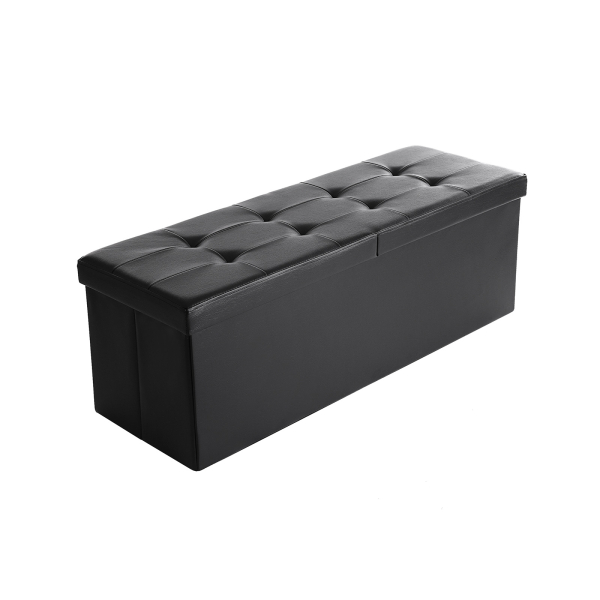 Banco dobrável SONGMICS 120L, caixa de armazenamento, cubo de armazenamento, tampa basculante, banco para sapatos, pufe, capacidade de carga de 300 kg, preto, 110 x 38 x 38 cm LSF75BK - Image 2