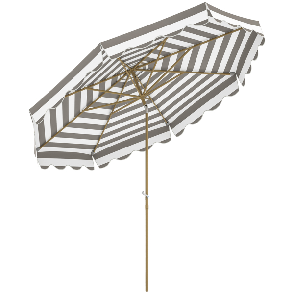 Outsunny Chapéu de Sol de Jardim com Ângulo Ajustável Inclinável e Manivela Proteção UV 50 + Ø268x237 cm  Cinza e Branco