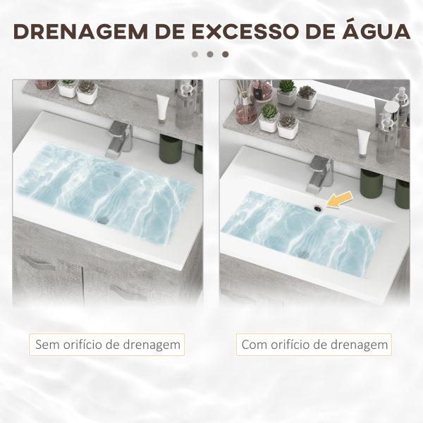 kleankin Conjunto de Móveis Casa de Banho 3 Peças com Espelho Móvel com Lavatório Cerâmico e Coluna de Casa de Banho Cinza - Image 7