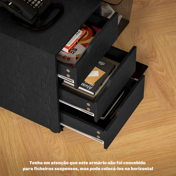 HOMCOM Bloco de Gavetas para Escritório Móvel de Escritório Bloco de Gavetas com 3 Gavetas e 4 Rodas 40x50x57,5 cm Preto - Image 7