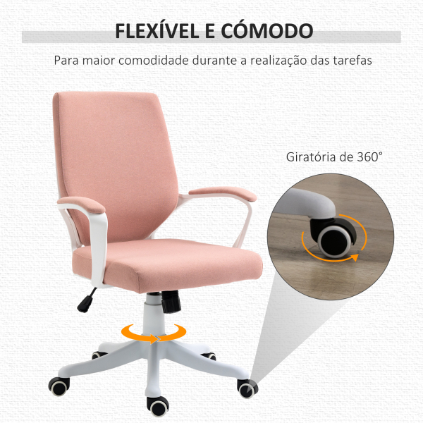 Vinsetto Cadeira de Escritório Ergonómica Giratória e com Altura Ajustável e Suporte Lombar 62x69x92-100 cm Rosa - Image 7