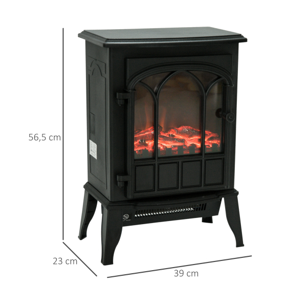 HOMCOM Lareira Elétrica Portátil 1000/2000W com Efeito de Chama Realista e Proteção Contra Superaquecimento 41,5x28x54 Preto - Image 3