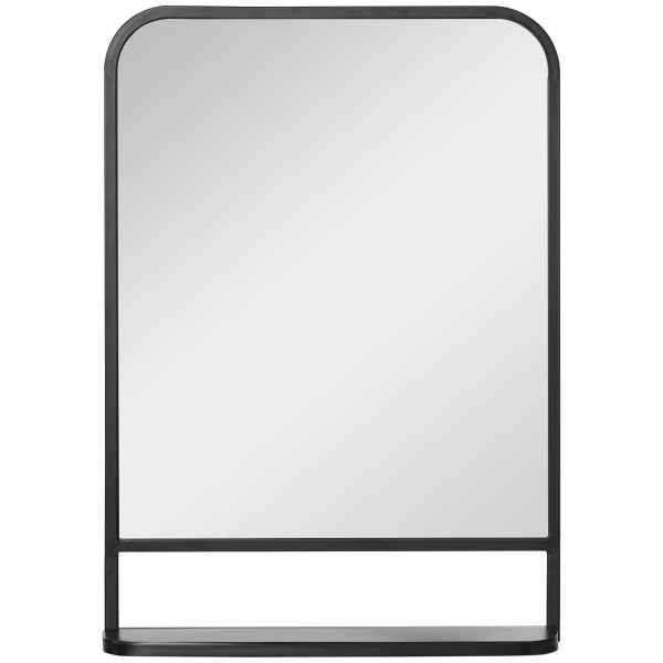 HOMCOM Espelho Decorativo de Parede 70x50cm Espelho Retangular de Metal com Prateleira de Armazenamento Estilo Moderno Preto
