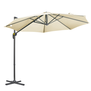 Outsunny Chapéu de Sol Excêntrico com Rotação 360° Inclinação e Manivela Varanda Ø293x248cm Bege