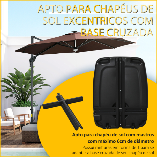 Outsunny Base de Chapéu de Sol com 2 Rodas Preenchível com Água 60kg Areia 68kg Misto 75kg Suporte de Chapéu de Sol para Jardim Pátio Terraço 80x60x15cm Preto - Image 4