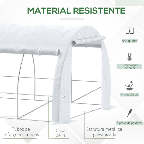 Outsunny Estufa Tipo Túnel de Jardim 6x3x2m com Porta Enrolável 12 Janelas Cobertura de PE 140g/m² e Metal Galvanizado para Cultivos de Plantas Verduras Branco - Image 4