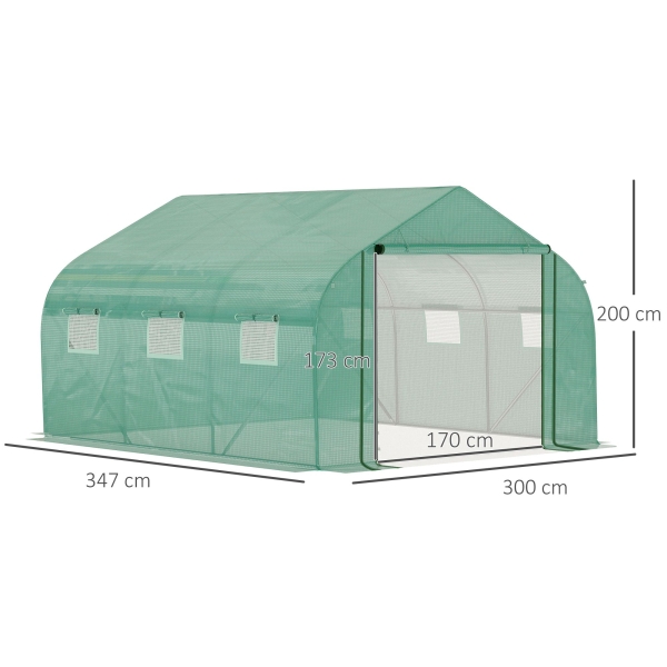 Outsunny Estufa de Túnel 3,5x3x2m Estufa de Jardim com Porta e 6 Janelas Enroláveis de Polietileno Metal Galvanizado para Cultivos de Plantas Flores Verde - Image 3