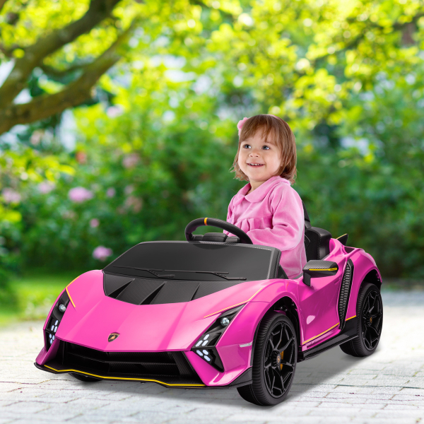 AIYAPLAY Carro Elétrico para Crianças Lamborghini 12V Controlo Remoto Faróis Buzina Arranque Lento e Música MP3 114,5x64x45,5 cm Rosa - Image 2
