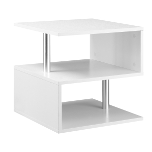 HOMCOM Mesa de Apoio com Forma de S Compartimentos Abertos 2 Níveis Desenho Elegante 50x50x50cm Branco