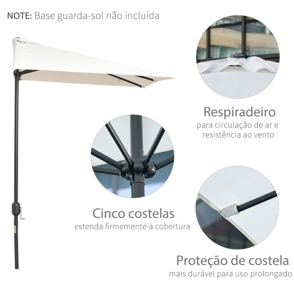 Outsunny Meia chapéu de sol 230x130x245 cm chapéu de sol para Parede Jardim com Manivela e Vara Metálica Ø38 mm Terraço Varanda Creme - Image 5