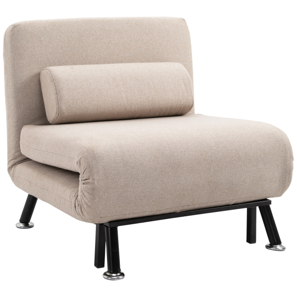 HOMCOM Sofá Cama Individual Dobrável Estofado em Linho com Encosto Ajustável em 5 Níveis e Almofada Acolchoada 75x70x75 cm Bege