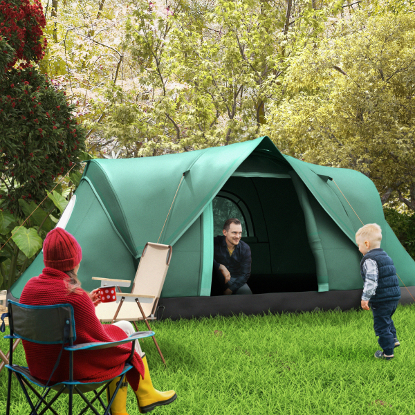 Outsunny Tenda de Campismo para 5-6 Pessoas Impermeável + Anti UV com Bolsa de Transporte e Gancho para Luz 455x230x180cm Verde - Image 2