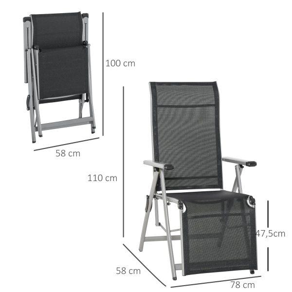 Outsunny Espreguiçadeira dobrável para jardim Cadeira ajustável de 10 posições com encosto alto e apoio para pés Carga máx. 150 kg 78x58x110 cm Preto - Image 3