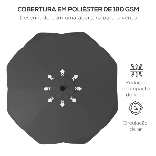Outsunny Chapéu de Sol de Jardim Ø292x248 cm Chapéu de Sol com Manivela 32 Luzes LED Solares e 8 Hastes Cinza Escuro - Image 6