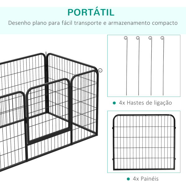 PawHut Parque para Animais de Estimação Retangular Gaiola para Cães 4 Paineis de Metal com Porta e Dupla Fechadura Cerca de Treinamento 129x84x70cm Preto - Image 4