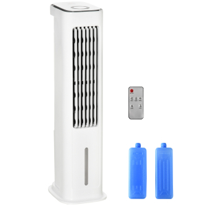 HOMCOM Ventoinha de Coluna Altura 86cm Oscilante com Controle Remoto Depósito de Água 5L 3 Modos 3 Velocidades Temporizador de 12h e Tela LED Tátil 23x29x86cm Branco