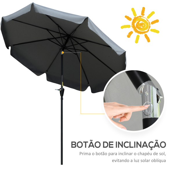 Outsunny Chapéu de Sol de Jardim Ø266x248,5 cm Proteção UV50+ Chapéu de Sol de Alumínio Inclinável com Teto de Ventilação Cinza Escuro - Image 4