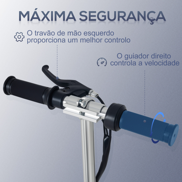 HOMCOM Trotinete Elétrica Dobrável para Crianças e Adolescentes acima de 7 Anos Velocidade de 10km/h Trotinete Elétrica com Guiador Ajustável e Freios Carga Máxima 50kg 78x37x89-95cm Azul - Image 4