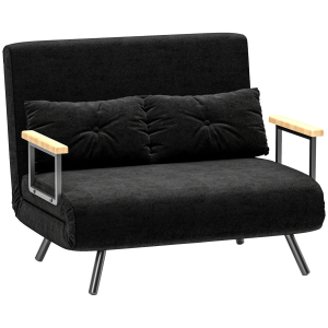 HOMCOM Sofá Cama Sofá Convertível em Cama de 2 Lugares Dobrável com Encosto Ajustável em 5 Níveis e 2 Almofadas 102x73x81 cm Preto