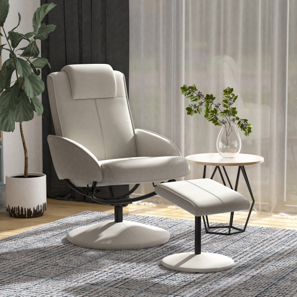 HOMCOM Poltrona Relax Reclinável até 145° com Banco de Apoio para os Pés Poltrona Giratória 360° Estofada em PU e Estrutura de Aço 78x67x98cm Cinza - Image 2