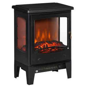 HOMCOM Lareira Elétrica 900W/1800W com Temperatura Ajustável e Proteção Sobreaquecimento para 20-25 ㎡ 39x26x54,8 cm Preto